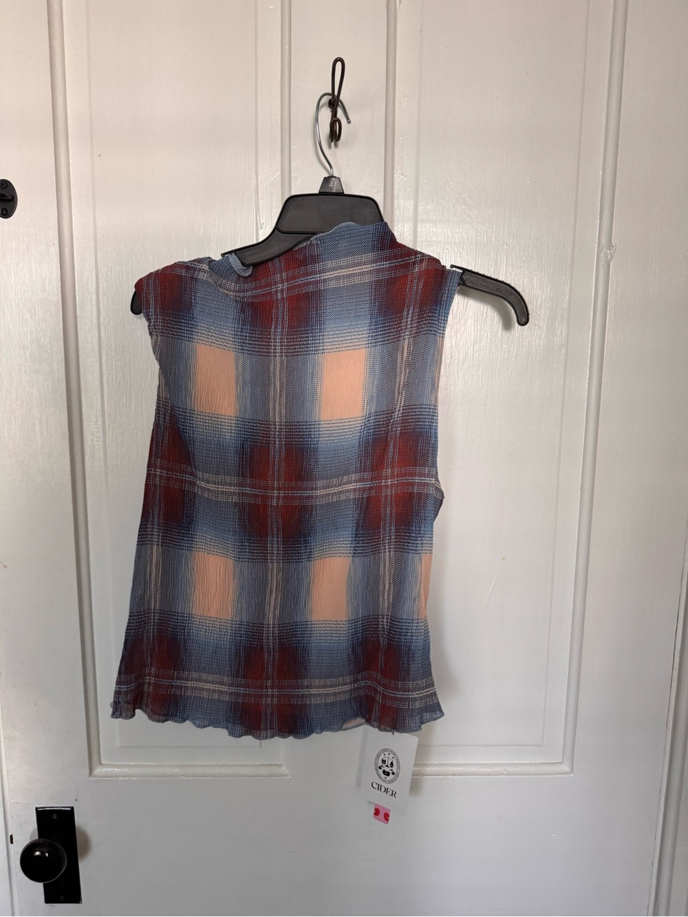 Cider Red & Blue Plaid Sheer Sleeveless Blouse